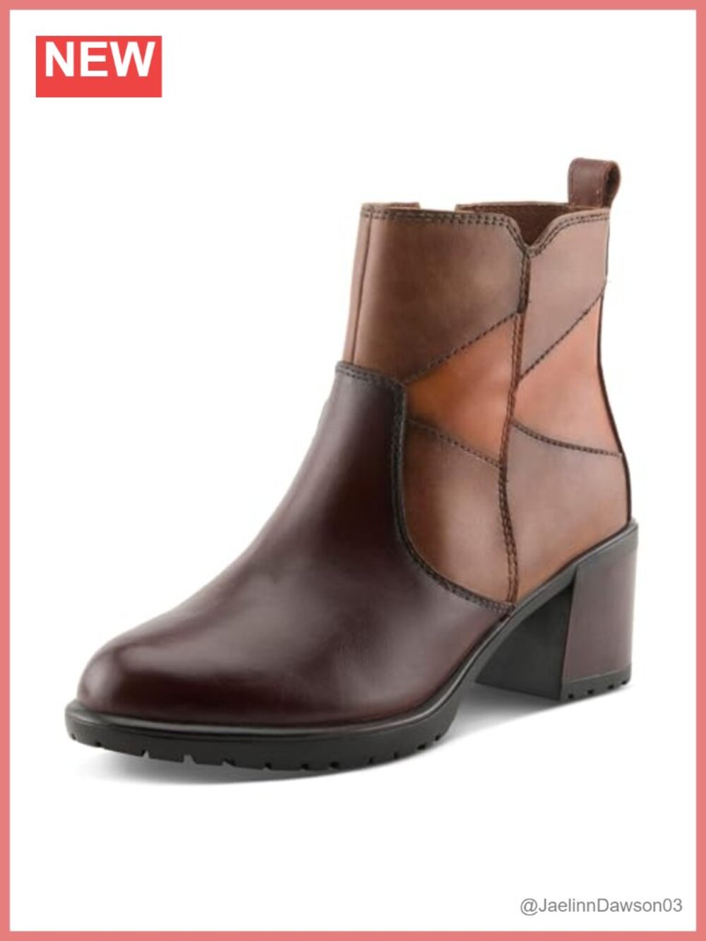Women's Leather Ankle Bootie Zip Closure Block Heel Lugged Sole